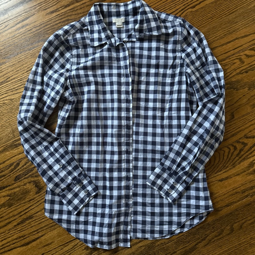 J Crew Navy Gingham shirt